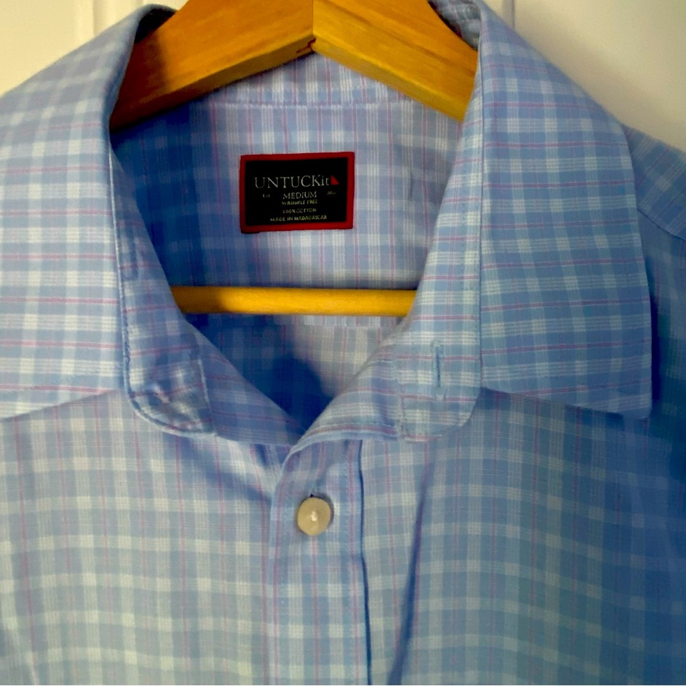 UNTUCKit Men's M Button Down Dress Shirt Plaid Blue 100% Cotton Wrinkle Free EUC
